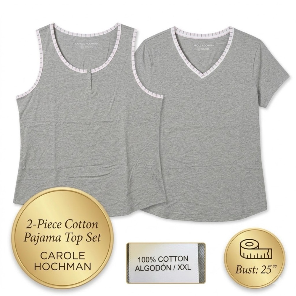 ✨ CAROLE HOCHMAN 100% Cotton Pajama Top Set - XXL (2 pieces) ✨